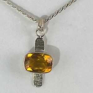 Hand Made Radiant Cut 3CT Golden Yellow Citrine set in 925 Silver Necklace